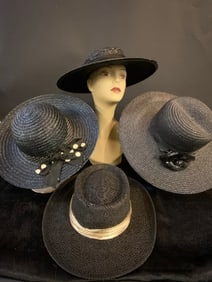 Vintage Designer Black Straw Four (4) Hats