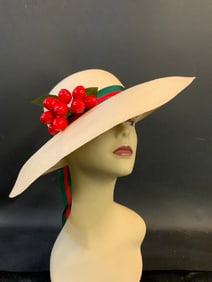 Vintage Wide Brim with Cherries Straw Hat