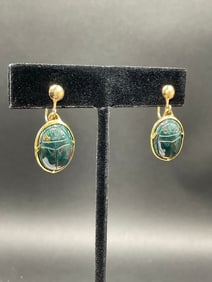 14K Yellow Gold Scarab Earrings