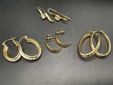 Four (4) Pairs 14K Yellow Gold Earrings