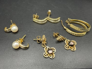Four (4) Pairs 14K Yellow Gold Earrings