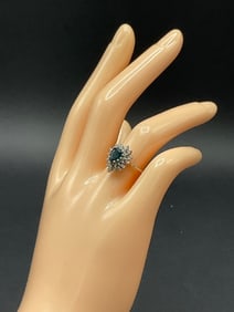 14K Green Tormaline and Diamond Ring