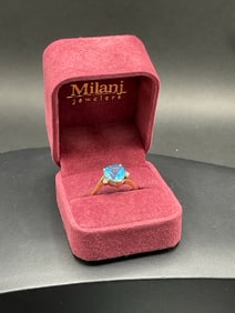 14K Yellow Gold Blue Topaz Diamond Ring