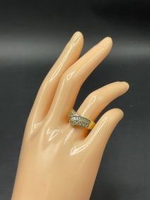 14K CZ Round and Baguette Diamond Ring