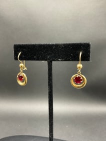 14K Gold Ruby Drop Earrings