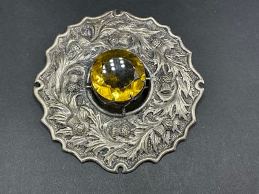 Huge Antique Scottish Kilt Pin w/ Citrine Stone