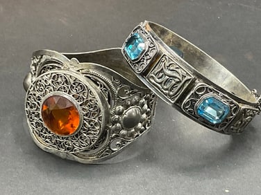 Two (2) Vintage Silver Gemstone Bracelets