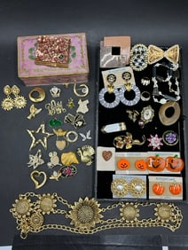 Estate Designer Costume Jewelry Lot with Sunflower Belt