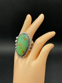 Huge Green Turquoise Navajo Indian Sterling Silver Ring