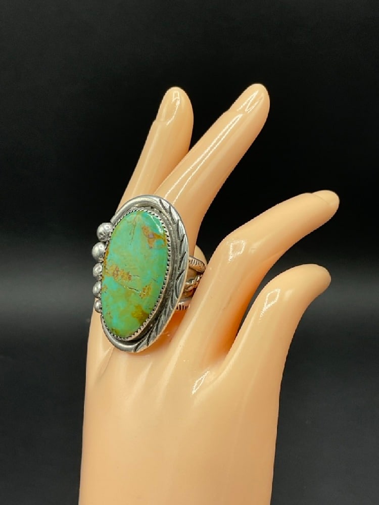 Huge Green Turquoise Navajo Indian Sterling Silver Ring (1 of 5)
