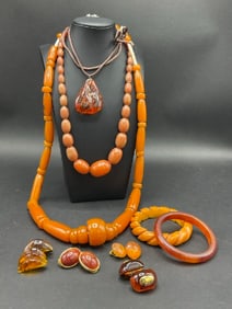 Amber Bakelite and Vintage Plastic Jewelry Group