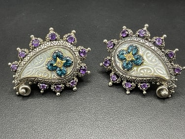 Barbara Bixby 18K/925 Pierced Gemstone Paisley Earrings