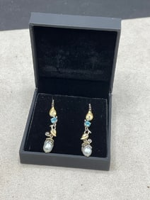 Barbara Bixby 18K/925 Blue Topaz and Pearl Earrings.
