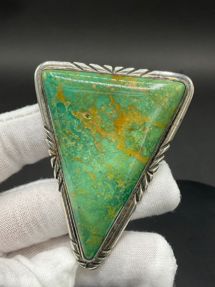 Nakai Signed Navajo Green Turquoise and Sterling Silver Brooch Pendant (1 of 5)