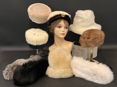 Large Vintage Designer Fur Hats and Head Band Lot
