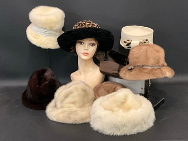 (9) Vintage Designer Fur Hats
