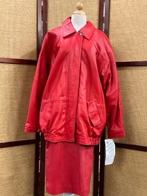 80's Red Leather Deerskin Jacket and Margaret Godfrey Skirt