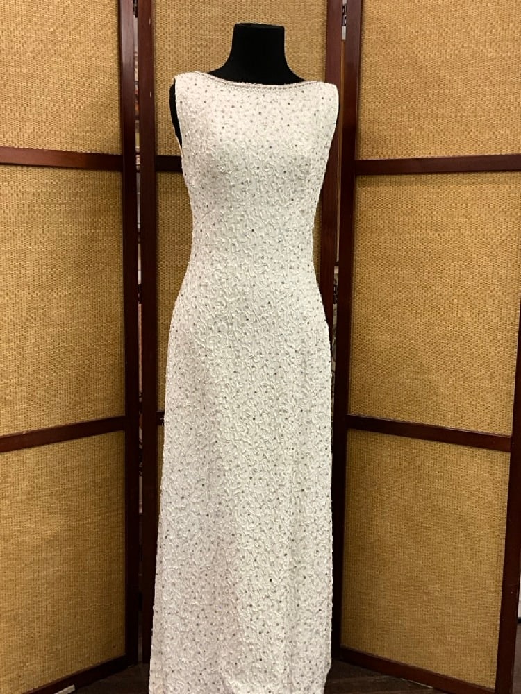 Victoria Royal Ltd. White Beaded Full Length Gown (1 of 6)