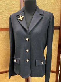 St.John Collection Knit Cardigan Blazer with Brooch