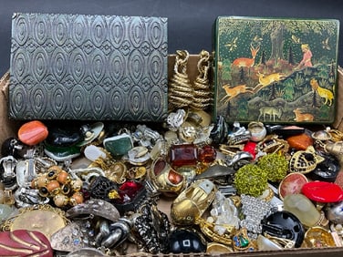 Designer Costume Jewelry Lot with Rings with Wooden Boxes