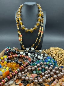 Estate Compiled Costume Jewelry, Beaded Stone Necklaces Etc.