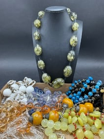 Estate Compiled Large Beaded Costume Necklace Lot