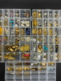 Three (3)  Caddies Filled with Costume Jewelry Clip On Earrings