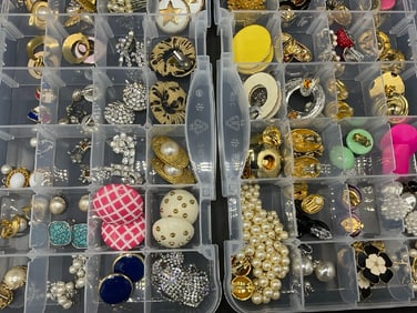 Two (2) Caddies Filled with Costume Jewelry Clip On Earrings