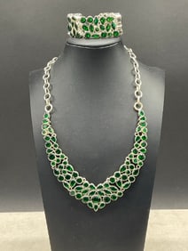 Sterling Silver Gemstone Necklace and Bracelet Set