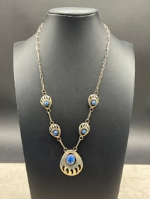 Sterling Silver Navajo  Indian Bear Claw Necklace