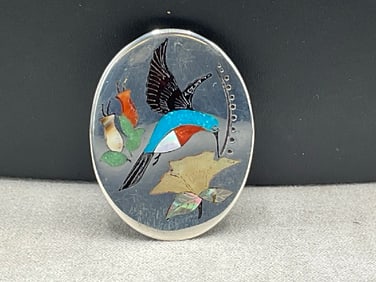 Sterling Silver Barber Zuni Inlay Pin
