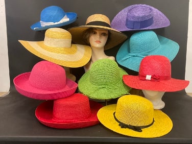 Ten (10) Vintage Colorful Straw Designer Hats