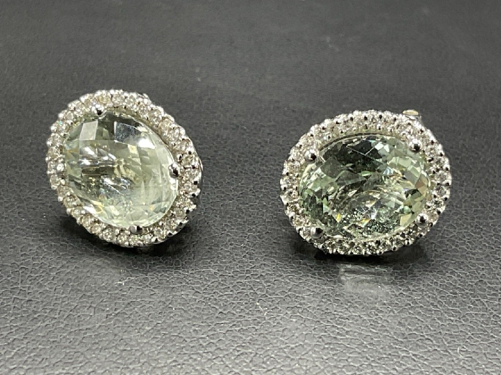 14K White Gold Aquamarine and Diamond Gemstone Earrings (1 of 5)