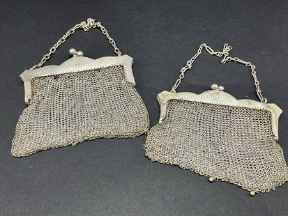 Two (2) Sterling Silver Vintage Mesh Purses: Two (2) Sterling Silver Vintage Mesh Purses. Total weight: 205.11 grams. Dimensions: 4" X 6"