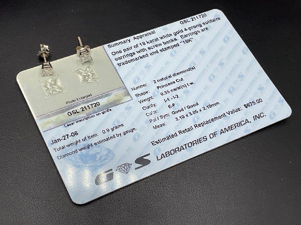 GIA Diamond Stud Earring .35 ct TW I Clarifty E-F Color (1 of 2)