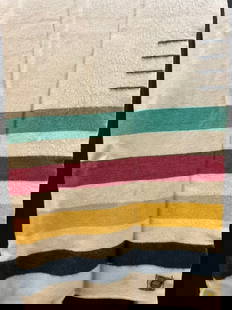 Vintage Hudson Bay Style Whitney Point 100% Pure Wool Blanket: Vintage Hudson Bay Style Whitney Point 100% Pure Wool Blanket.Dimensions: 82 1/2” x 64”