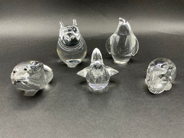 Five (5) Steuben Glass Animal Hand Coolers or Paperweights