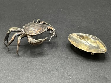 Sterling Silver Clamshell and Silver Plated Crab Box