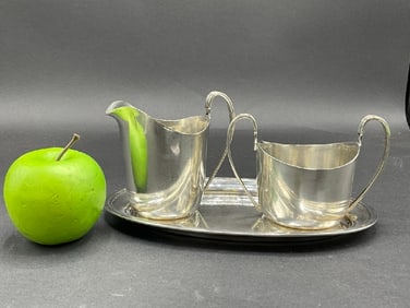 Meriden Sterling Silver Sugar and Creamer w/ Underplate