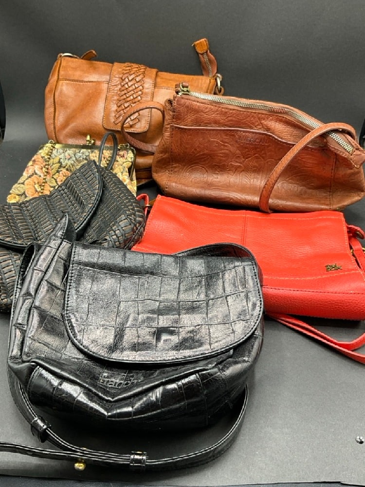 Estate Compiled Grouping of Leather Handbags and Tapestry Purse (1 of 8)