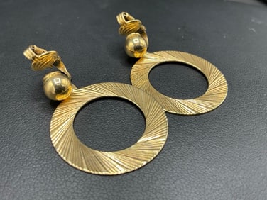14K Yellow Gold Clip On Hoop Earrings