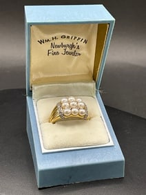 14K Yellow Gold Diamond and Pearl Ring