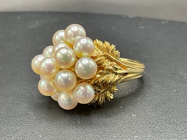 14K Yellow Gold Pearl Cluster Ring
