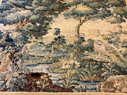18th Century Flemish Tapestry 6ft X 8ft: An 18th or Possibly 17th Century Flemish Hanging Tapestry. Very good color with waterfalls in wooded landscape and castle in the distance.Provenance: By descent of family, transported from France more