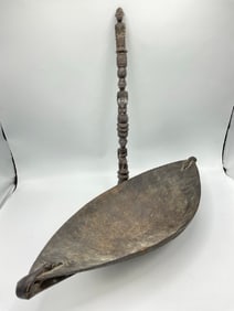 Papua New Guinea Ramu River Ceremonial Feasting Bowl & Rattle Staff