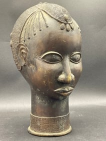 African Nigerian Bronze Tribal Head