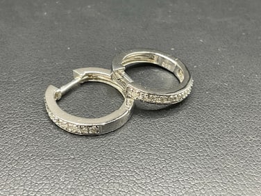 14K WG Huggie Earrings 5/8?? with Diamonds