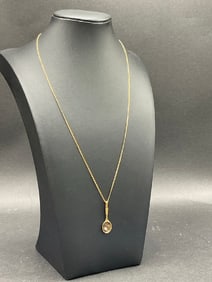 14K Diamond Tennis Racket Pendant Necklace