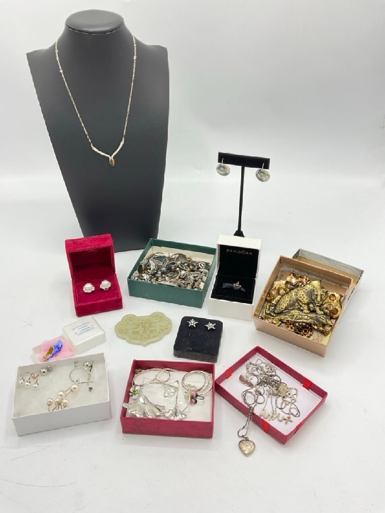 Estate Compiled Jewelry Lot w/ Sterling & Jade (1 of 6)