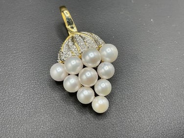 14K Yellow Gold Diamond and Pearl Pendant